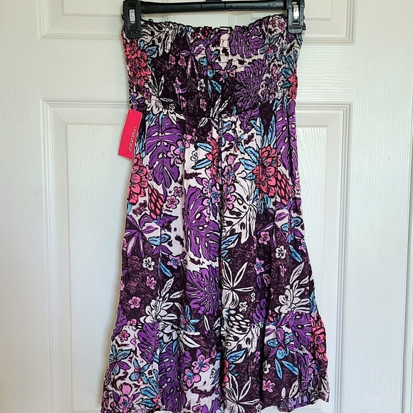 Xhilaration Y2K Strapless Dress Swimsuit Cover Up With Tropical Florals - Picture 4 of 9